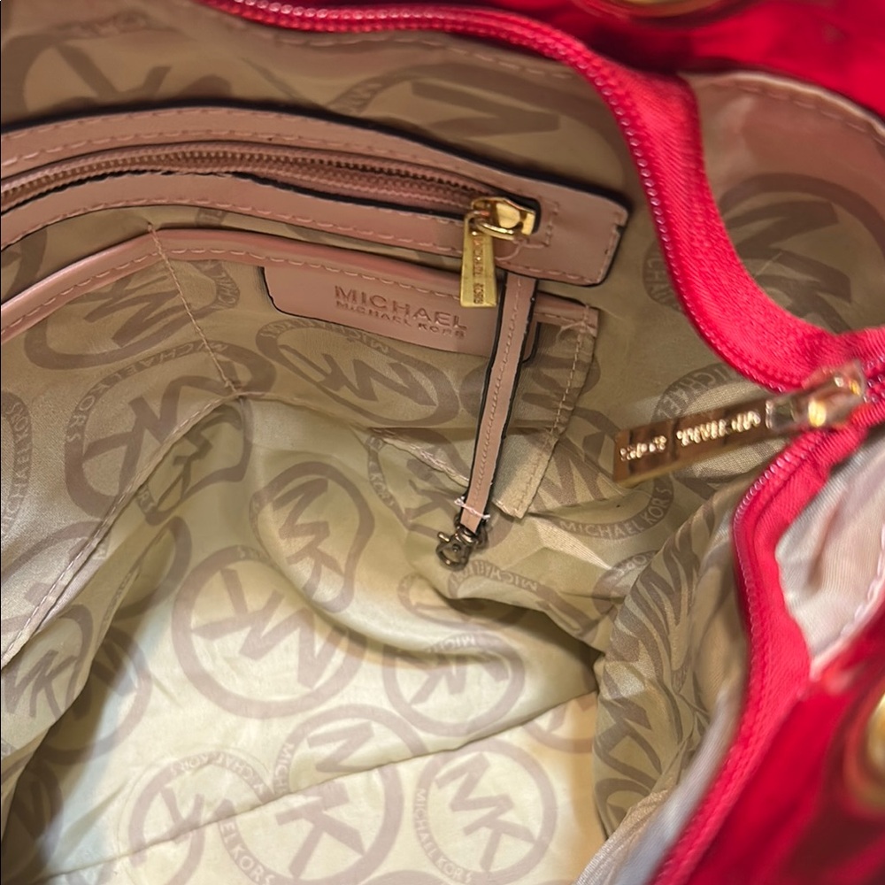 Michael Kors Red Tote Bag with Beige Straps - Picture 7 of 10